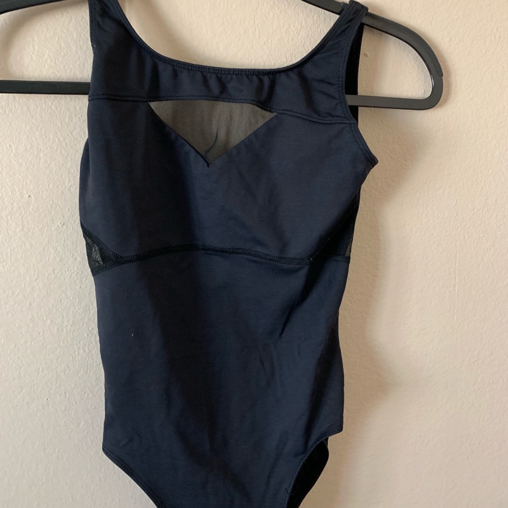 Black leotard with mesh triangle cut outs